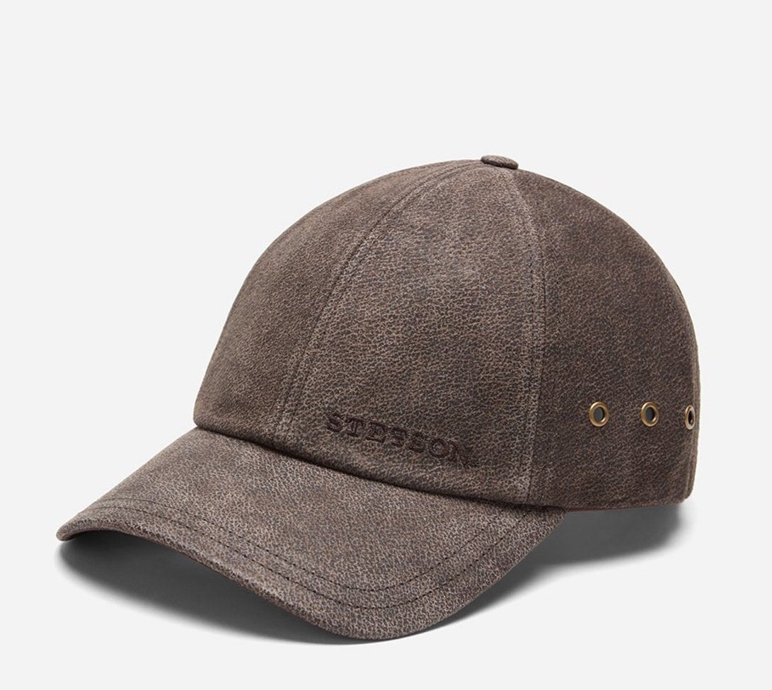 Distressed leather baseball cap deals