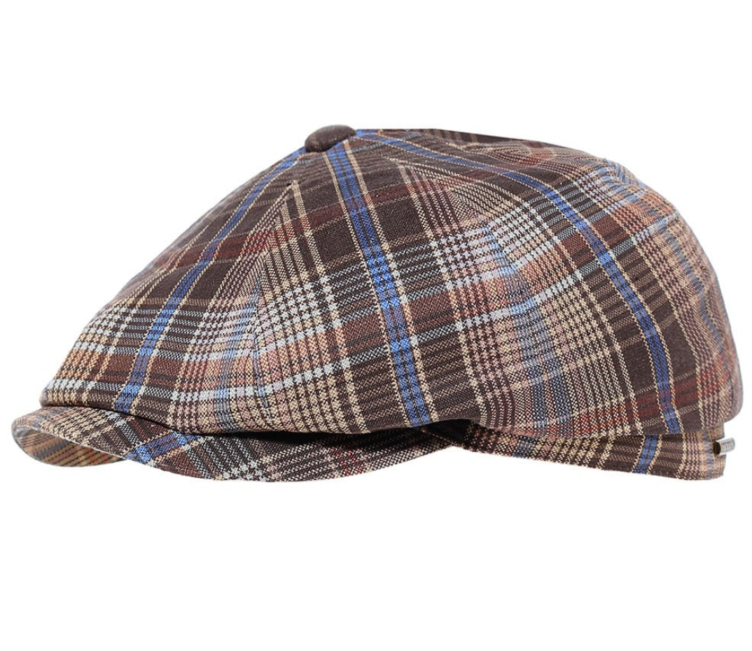 STETSON Linen Check Hatteras Newsboy Cap